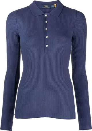 Long-Sleeve Knitted Polo Shirt