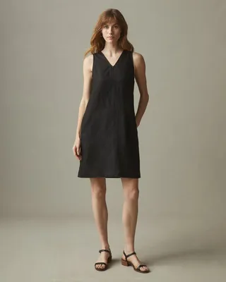 Linen V-Neck A-Line Dress - Meteorite