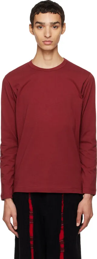 Comme des Garçons Shirt Burgundy Crewneck Long Sleeve T-Shirt