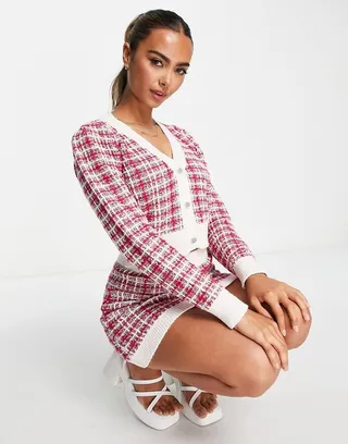 Miss Selfridge boucle knit cardigan in pink - part of a set