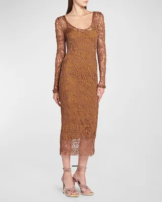 Fine Lace-Knit Midi Dress