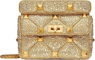 Crystal-Embellished Studded Shoulder Bag