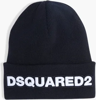 Appliquéd ribbed wool beanie