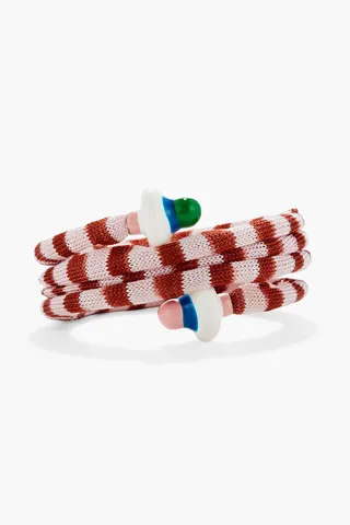Crochet-knit and enamel wrap bracelet