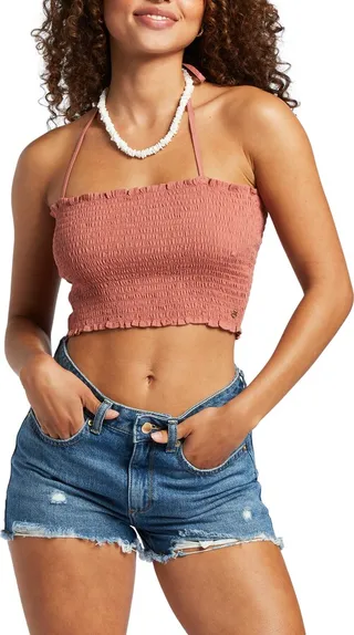 Warm Waters Smocked Halter Crop Top