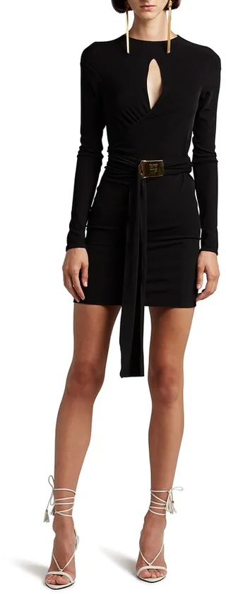 Keyhole Belted Body-Con Jersey Mini Dress