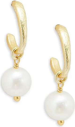 18K Goldplated Sterling Silver & 6MM Freshwater Pearl Drop Earrings