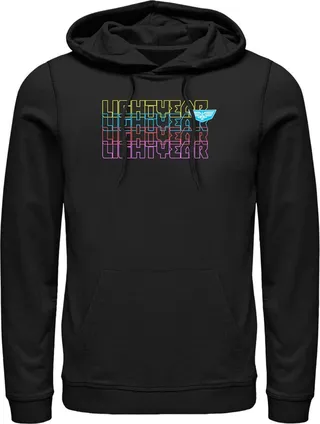 Men's Lightyear Stacked Colorful Logo Pull Over Hoodie - Black - 2X Large