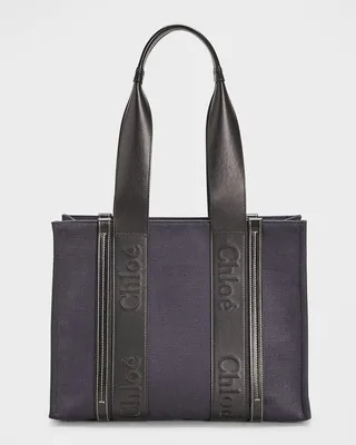 Woody Medium Logo Linen Tote Bag