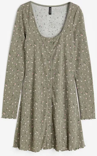 Lace-trimmed Ribbed Dress