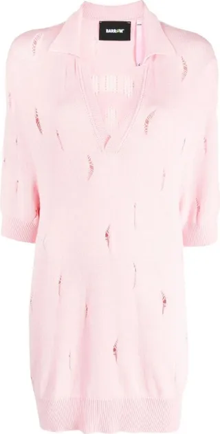 Oversized Distressed Knit Polo Top