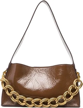 Creased-Detail Leather Shoulder Bag