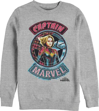 Men's Marvel Captain Marvel Hero Patch Sweatshirt - Athletic Heather - 3X Large