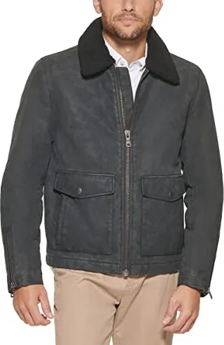 Tommy Hilfiger Men's Faux Leather Moto with Sherpa Collar