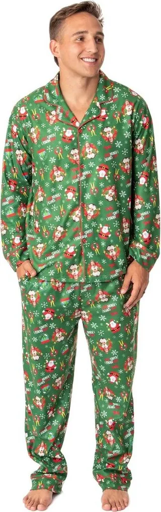 Elf The Movie Mens' Film OMG! Santa! I Know Him! Sleep Pajama Set (XX-Large) Green