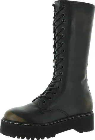 Benson Womens Leather Distressed Combat & Lace-up Boots
