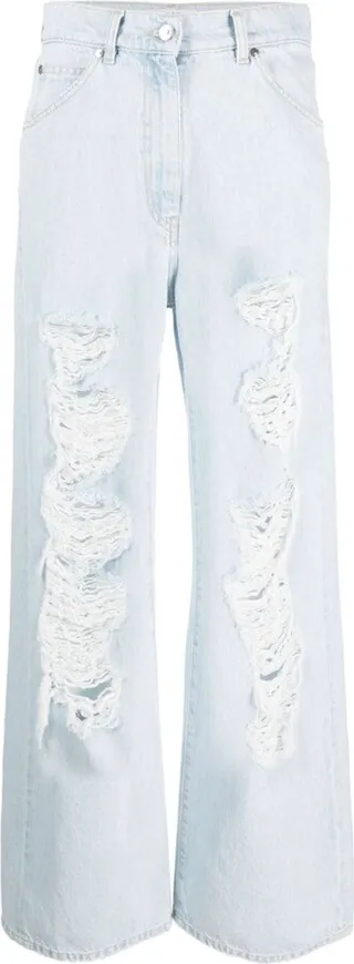 Distressed Wide-Leg Jeans