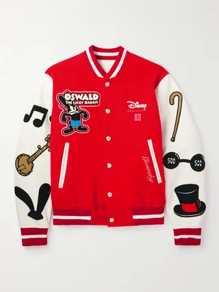 + Disney Oswald Patchwork Leather and Wool-Blend Varsity Jacket