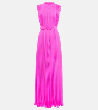 Belted ruffle maxi dress