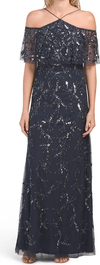 Off The Shoulder Hand Beaded Gown