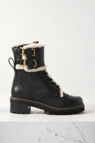 See By Chloé - Mallory Shearling-lined Leather Combat Boots - Black