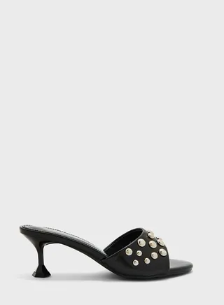 Stone-Embellished High Heel Mule