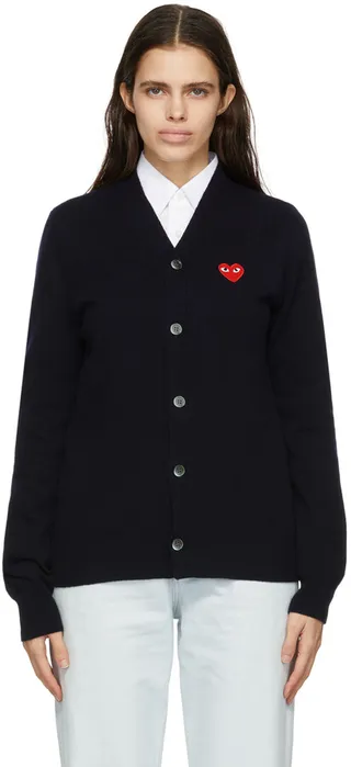 Comme des Garçons Play Navy Wide-Fit Heart Patch Cardigan