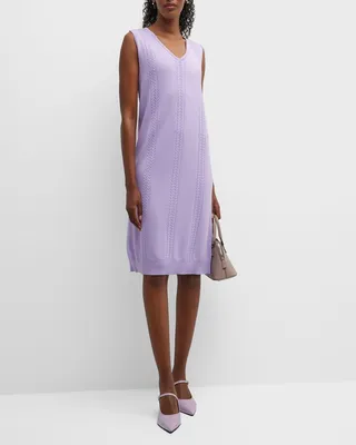 Cable-Knit v-Neck Midi Dress