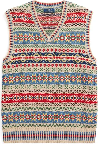 Fair Isle Cotton-linen Sweater Vest Sweater Beige