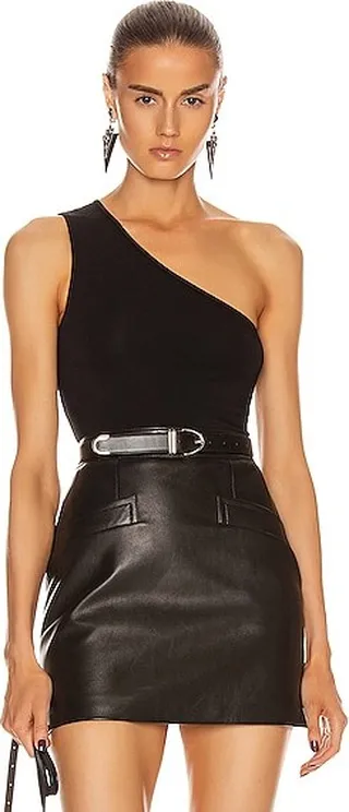 Enza Costa Italian Viscose One Shoulder Bodysuit in Black
