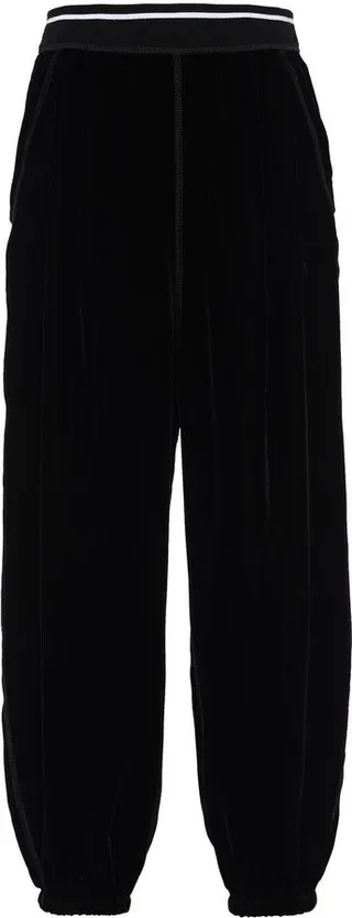 Stripe-Trim Velvet Track Pants