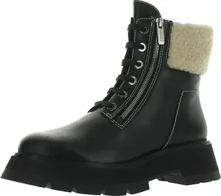Kate Womens Leather Sheepskin Combat & Lace-up Boots
