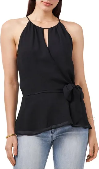 Womens Tie Front Keyhole Halter Top