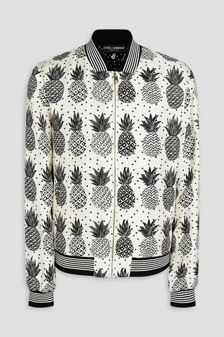 Printed silk-twill bomber jacket
