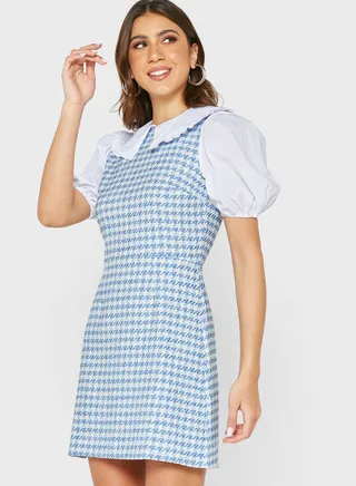 Puff Sleeve Contrast Detail Dress