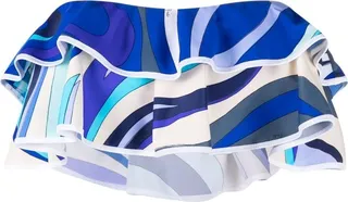 Marmo-print ruffled bandeau bikini top