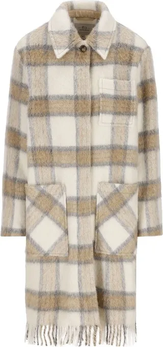 Woolrich Check Pattern Fringed Overshirt