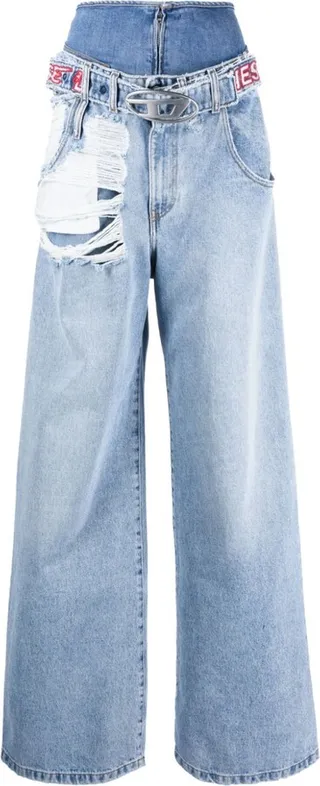 Distressed-Effect Wide-Leg Jeans