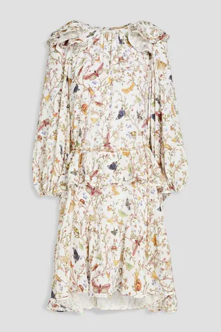 Ruffled printed crepe de chine mini dress