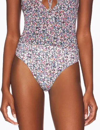 Rianne Cutout Stretch-Mesh Halterneck Bodysuit in Summer Multi Ditsy