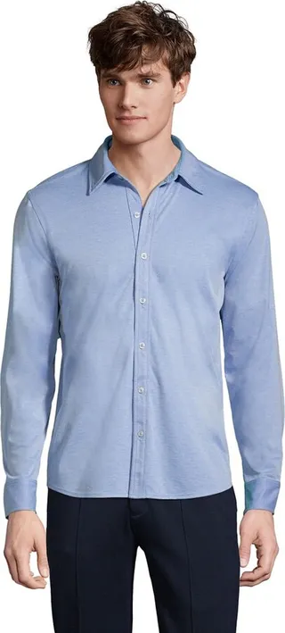 Lands' End Men's Mesh Oxford Shirt - Medium - Sea Breeze Blue Oxford