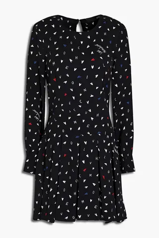 Pleated printed twill mini dress
