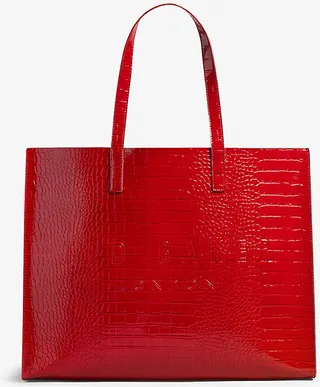 Womens Red Croc-detail Icon Leather Tote bag