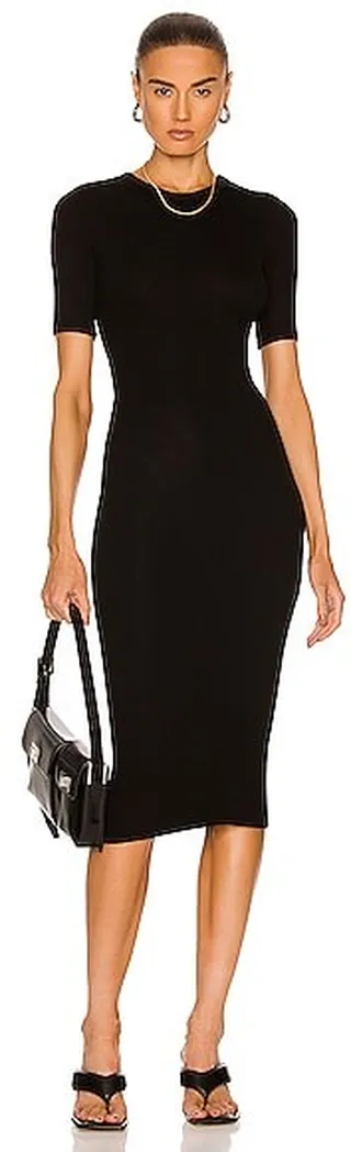 Enza Costa Stretch Silk Knit Half Sleeve Halfmoon Dress in Black