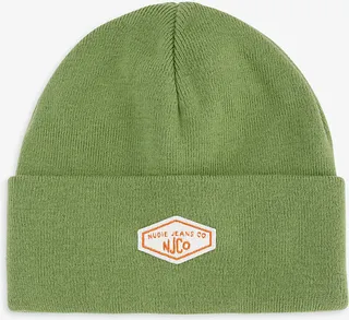 Mens Green Falksson Logo-tab Wool Beanie