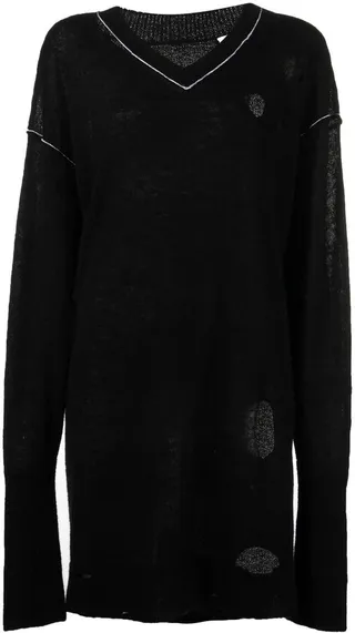 distressed V-neck jumper