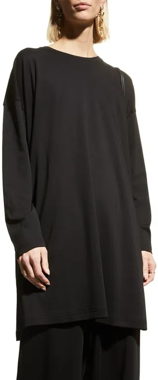 Side Panel Round Neck T-Shirt (Long Plus Length)