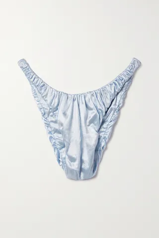 Isa Boulder - Jessie Ruched Metallic Stretch-satin Bikini Briefs - Blue