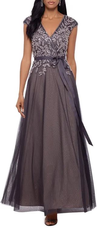 Beaded Fit & Flare Tulle Ballgown