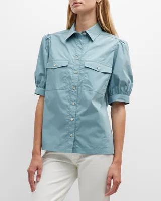 Puff-Sleeve Weathercloth Camp Shirt